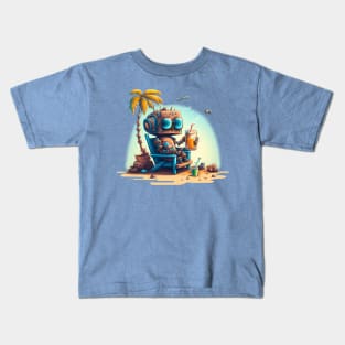 Retired robot under the palm tree Kids T-Shirt